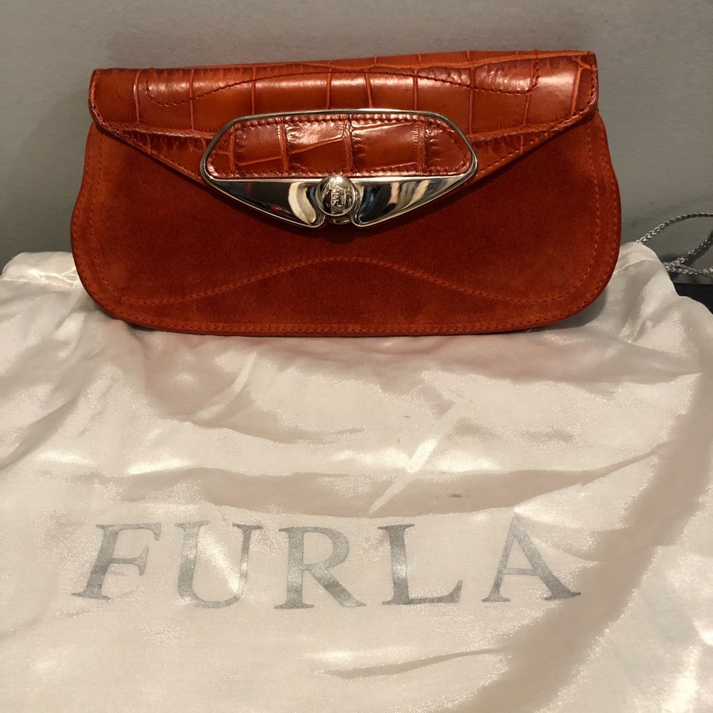 Furla croc leather and suede clutch